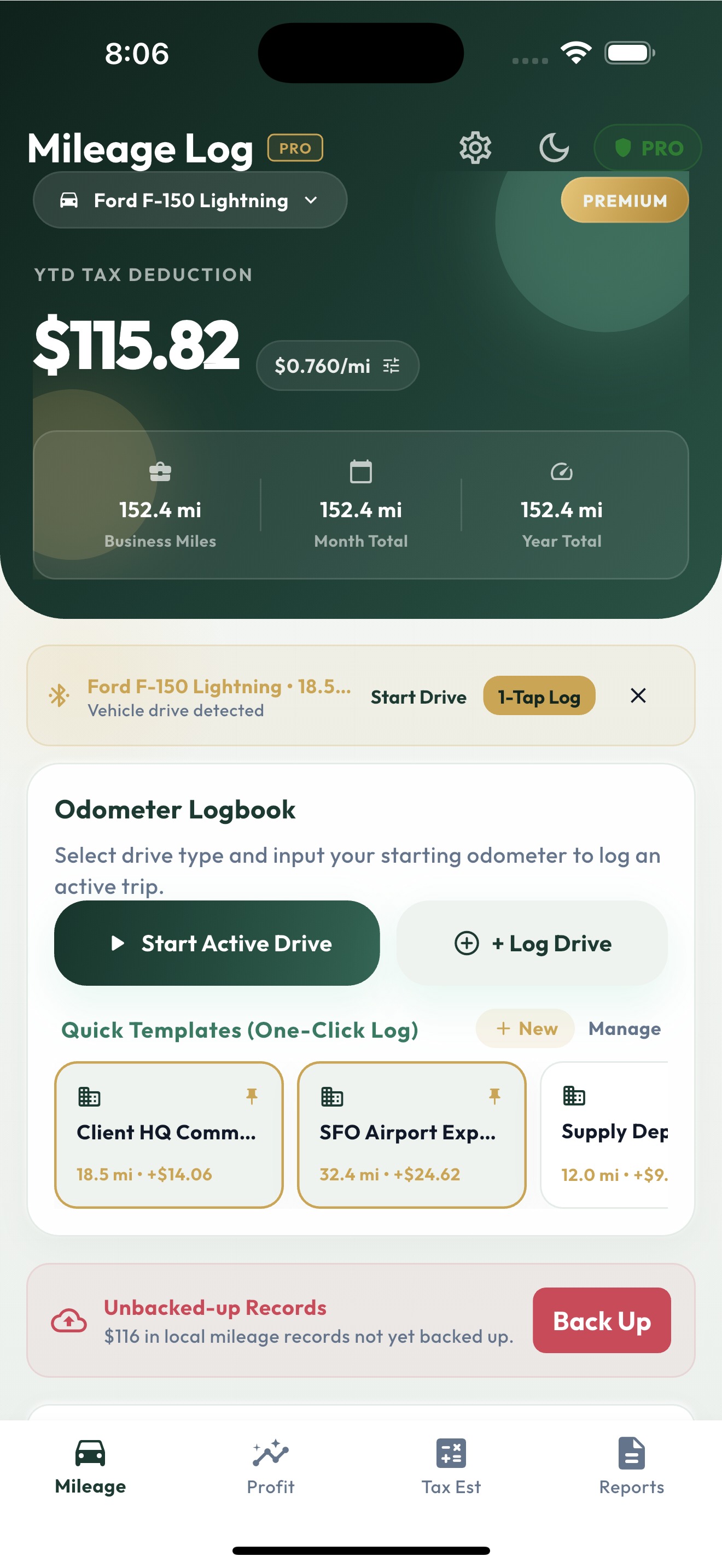 1-Tap Mileage Logbook & Auto-Detect